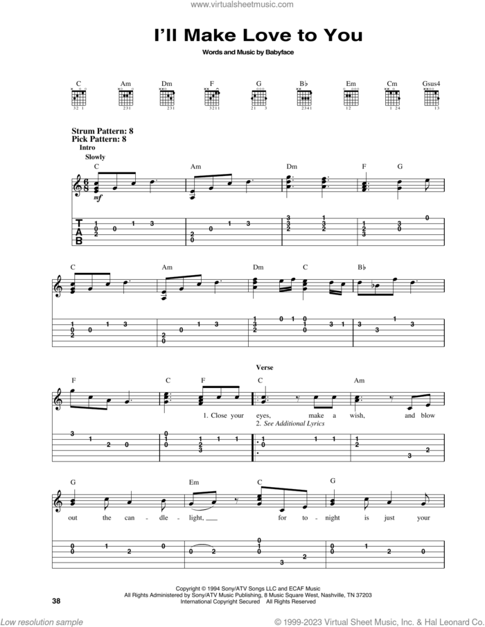 I'll Make Love To You sheet music for guitar solo (easy tablature) by Boyz II Men and Babyface, easy guitar (easy tablature)