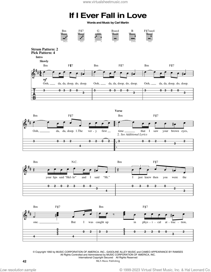 If I Ever Fall In Love sheet music for guitar solo (easy tablature) by Shai and Carl Martin, easy guitar (easy tablature)