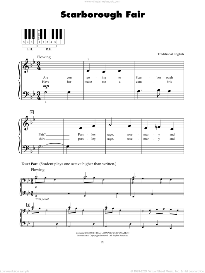 Scarborough Fair sheet music for piano solo (5-fingers), beginner piano (5-fingers)