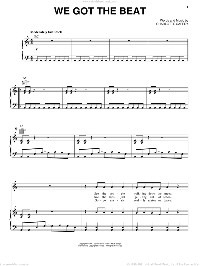 We Got The Beat sheet music for voice, piano or guitar by The Go Go's and Charlotte Caffey, intermediate skill level