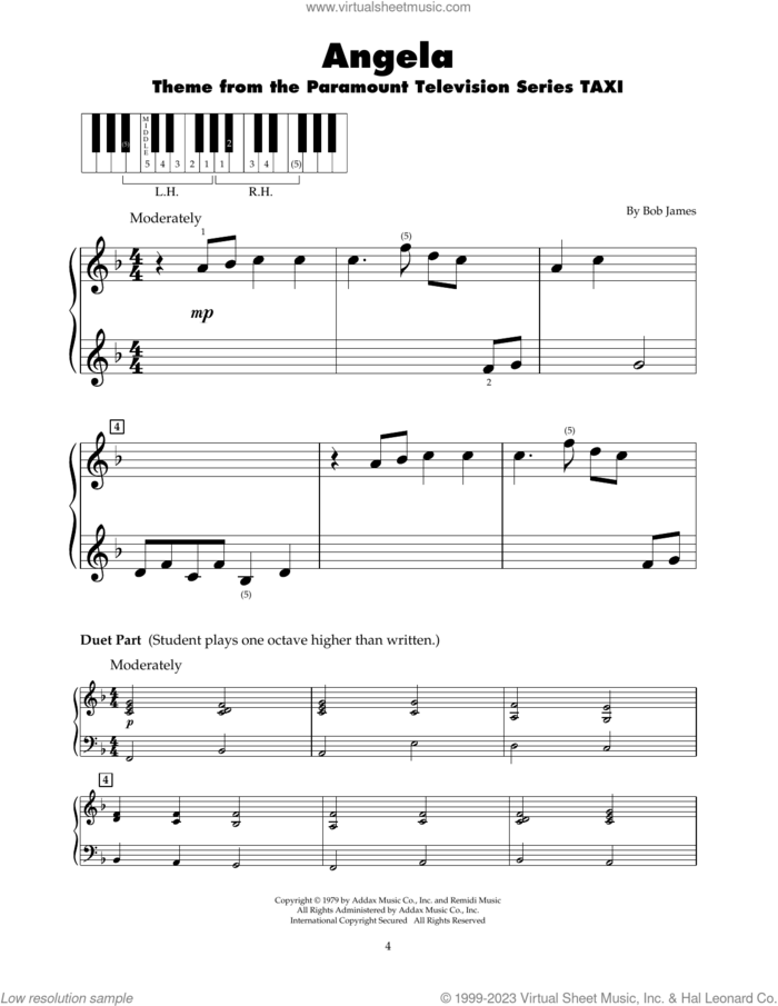 Angela (Theme from Taxi) sheet music for piano solo (5-fingers) by Bob James, classical score, beginner piano (5-fingers)