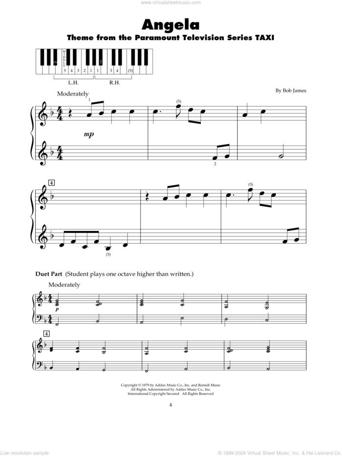 Angela (Theme from Taxi) sheet music for piano solo (5-fingers) by Bob James, classical score, beginner piano (5-fingers)