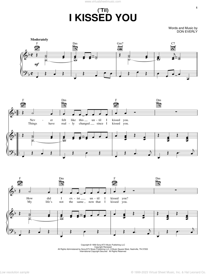 ('Til) I Kissed You sheet music for voice, piano or guitar by Everly Brothers and Don Everly, intermediate skill level