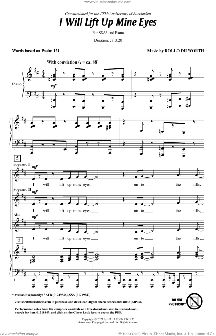 I Will Lift Up Mine Eyes sheet music for choir (SSA: soprano, alto) by Rollo Dilworth and Miscellaneous, intermediate skill level