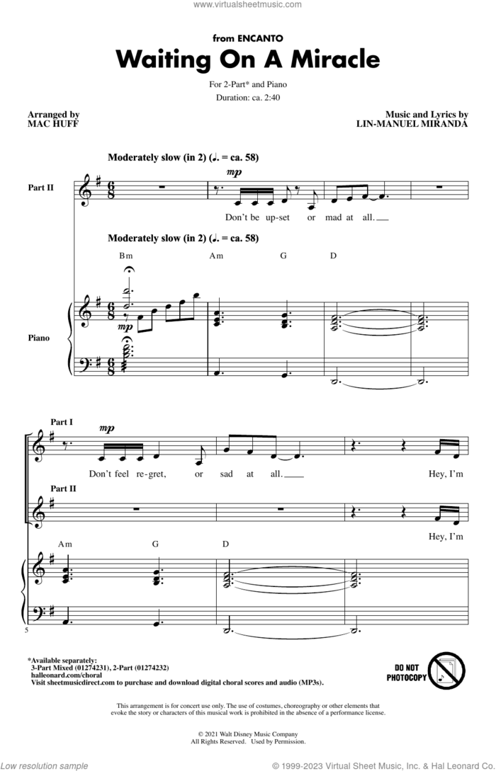 Waiting On A Miracle (from Encanto) (arr. Mac Huff) sheet music for choir (2-Part) by Lin-Manuel Miranda and Mac Huff, intermediate duet