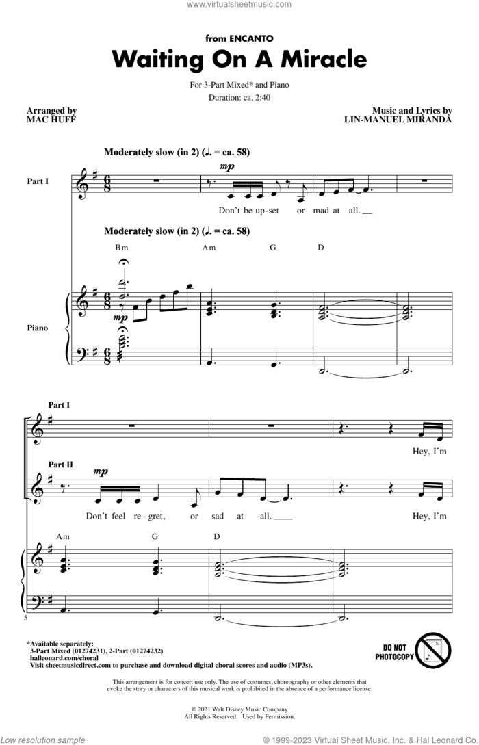 Waiting On A Miracle (from Encanto) (arr. Mac Huff) sheet music for choir (3-Part Mixed) by Lin-Manuel Miranda and Mac Huff, intermediate skill level
