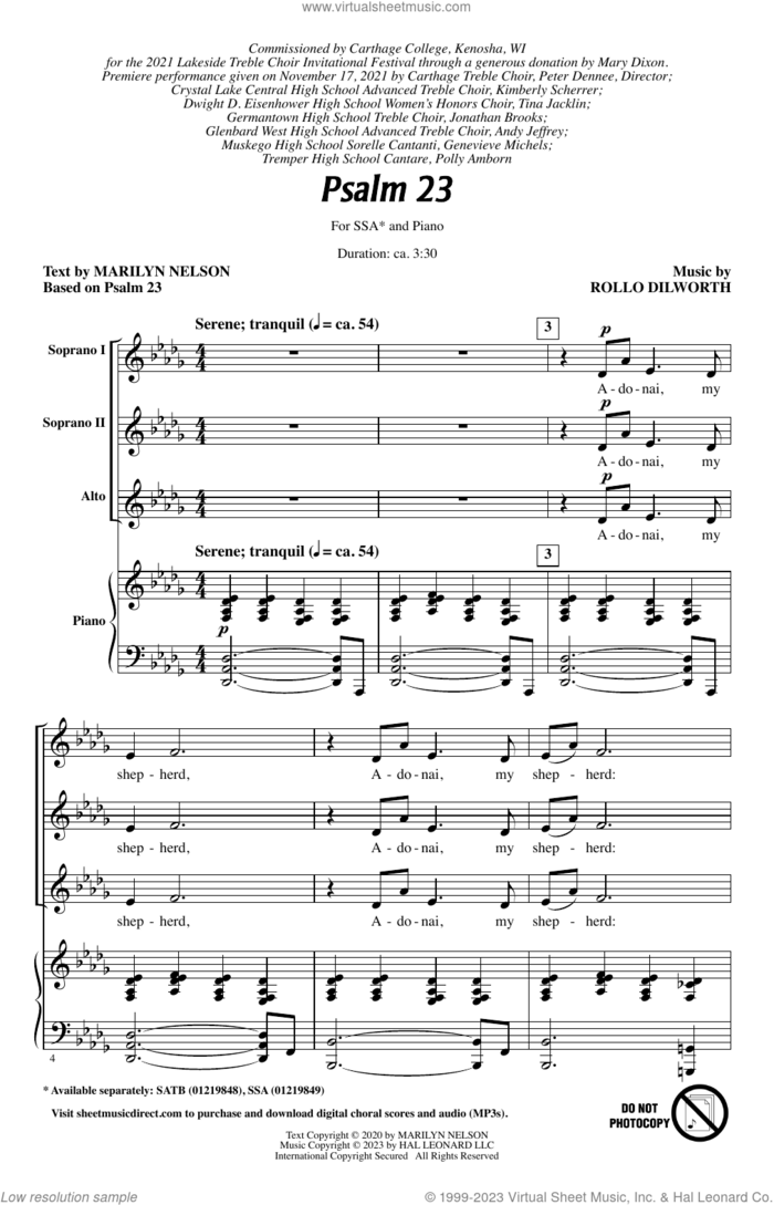 Psalm 23 sheet music for choir (SSA: soprano, alto) by Rollo Dilworth and Marilyn Nelson, intermediate skill level