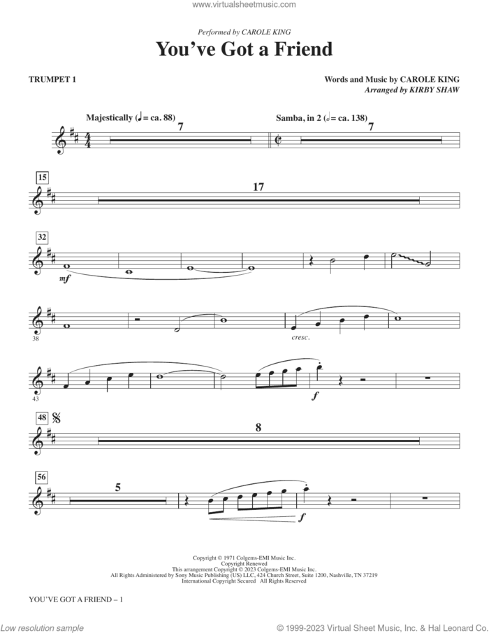 You've Got A Friend (arr. Kirby Shaw) (complete set of parts) sheet music for orchestra/band (Instrumental Accompaniment) by Carole King and Kirby Shaw, intermediate skill level