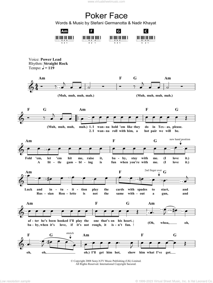 Poker Face sheet music for voice and other instruments (fake book) by Lady GaGa and Nadir Khayat, intermediate skill level