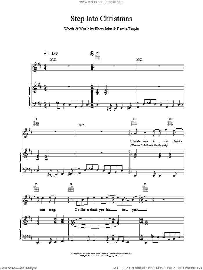 Step Into Christmas sheet music for voice, piano or guitar by Elton John, intermediate skill level