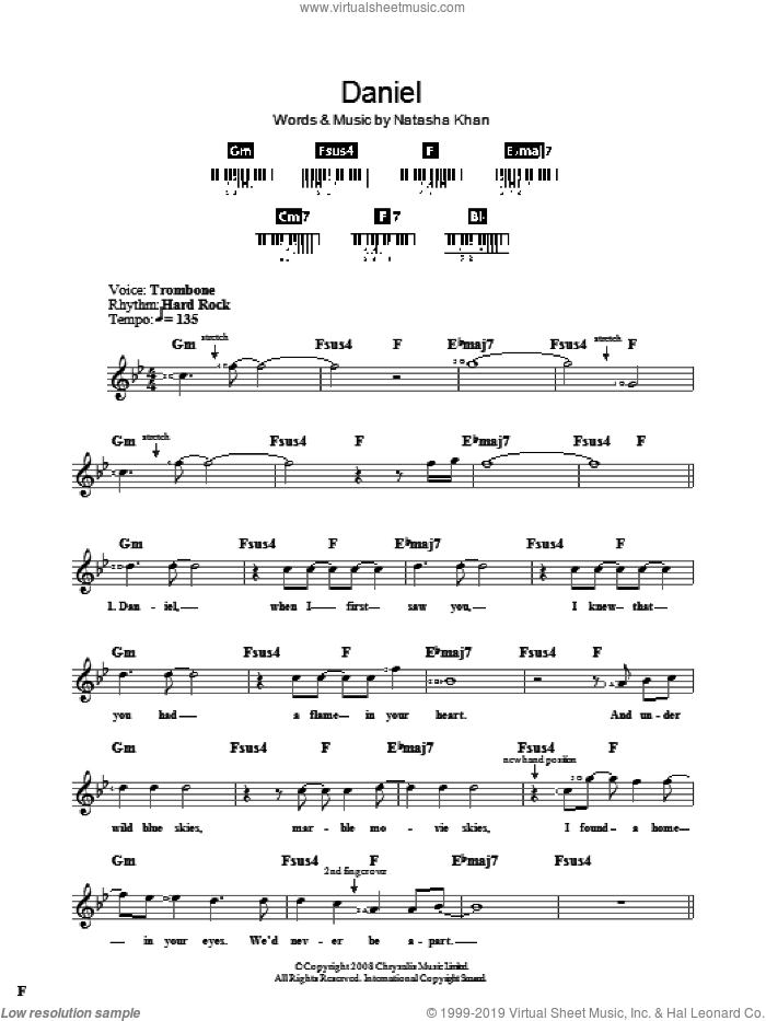Daniel sheet music for voice and other instruments (fake book) by Bat For Lashes and Natasha Khan, intermediate skill level