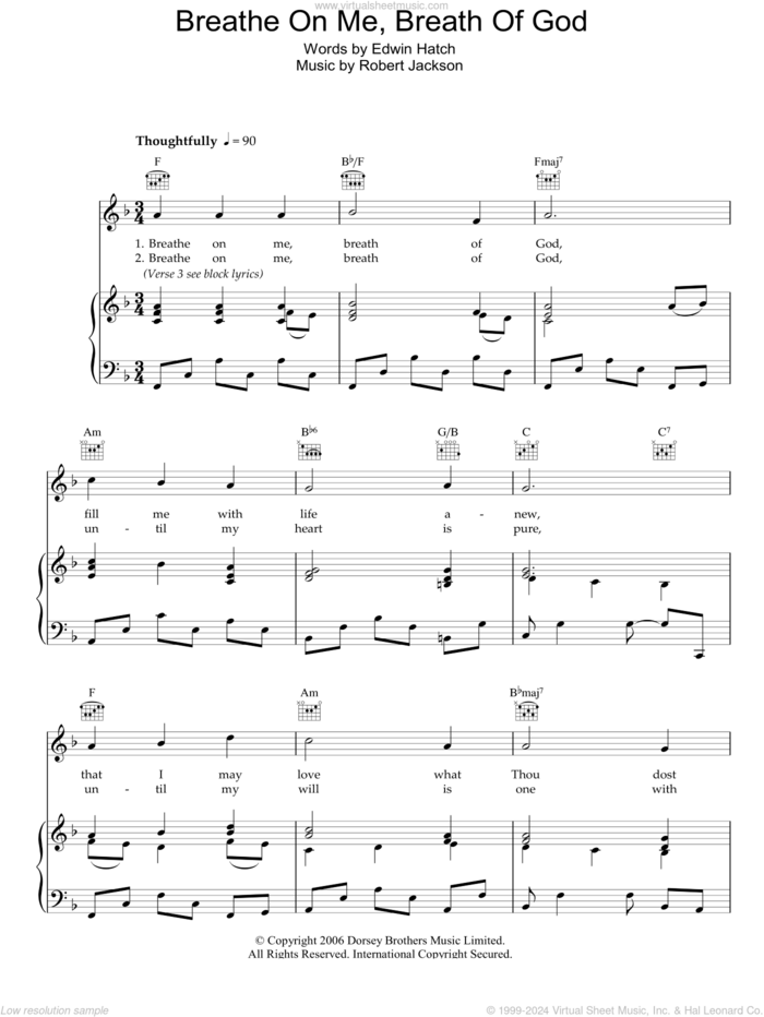Breathe On Me, Breath Of God sheet music for voice, piano or guitar by Edwin Hatch and Robert Jackson, intermediate skill level