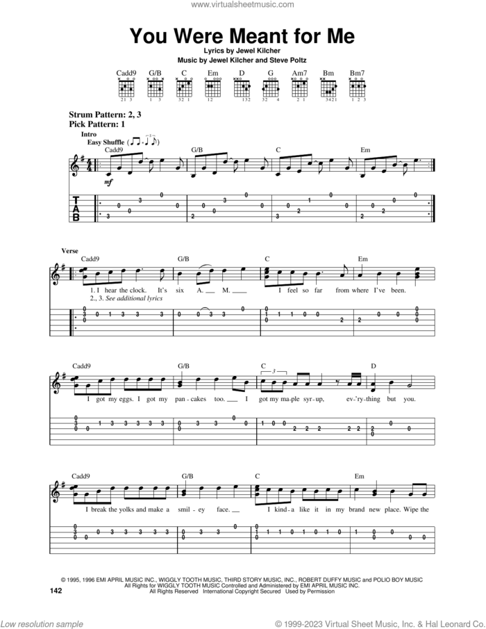 You Were Meant For Me sheet music for guitar solo (easy tablature) by Jewel, Jewel Murray and Steve Poltz, easy guitar (easy tablature)