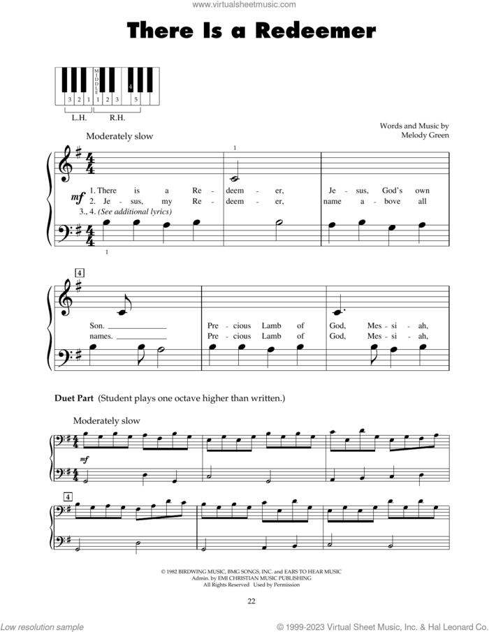 There Is A Redeemer sheet music for piano solo (5-fingers) by Keith Green and Melody Green, beginner piano (5-fingers)