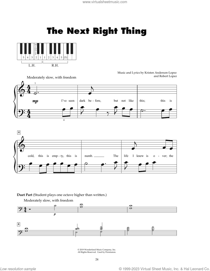 The Next Right Thing (from Disney's Frozen 2) sheet music for piano solo (5-fingers) by Kristen Bell, Kristen Anderson-Lopez and Robert Lopez, beginner piano (5-fingers)