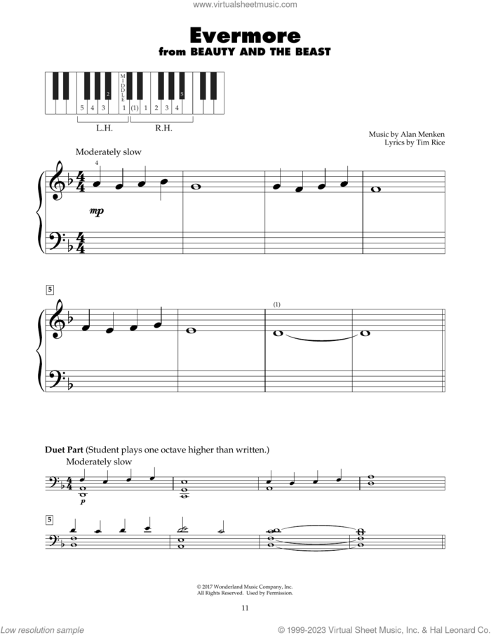Evermore (from Beauty and the Beast) sheet music for piano solo (5-fingers) by Josh Groban, Alan Menken and Tim Rice, beginner piano (5-fingers)