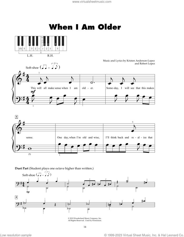 When I Am Older (from Disney's Frozen 2) sheet music for piano solo (5-fingers) by Josh Gad, Kristen Anderson-Lopez and Robert Lopez, beginner piano (5-fingers)