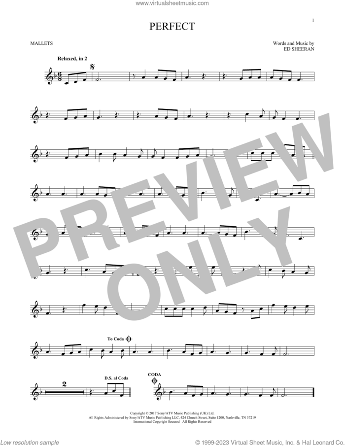 Perfect sheet music for mallet solo (Percussion) by Ed Sheeran, intermediate mallet (Percussion)