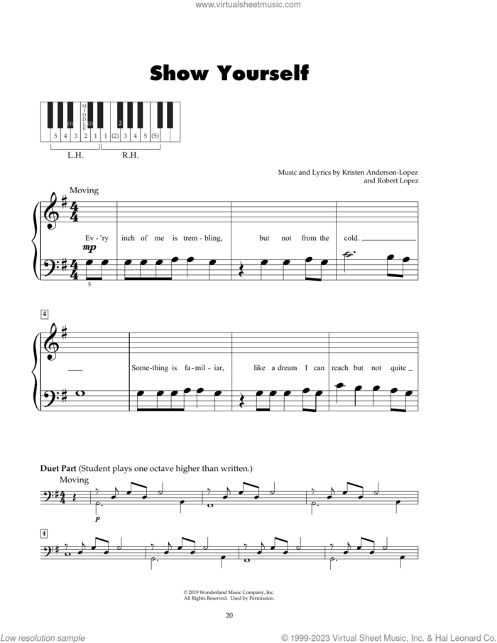 Show Yourself (from Disney's Frozen 2) sheet music for piano solo (5-fingers) by Idina Menzel and Evan Rachel Wood, Kristen Anderson-Lopez and Robert Lopez, beginner piano (5-fingers)