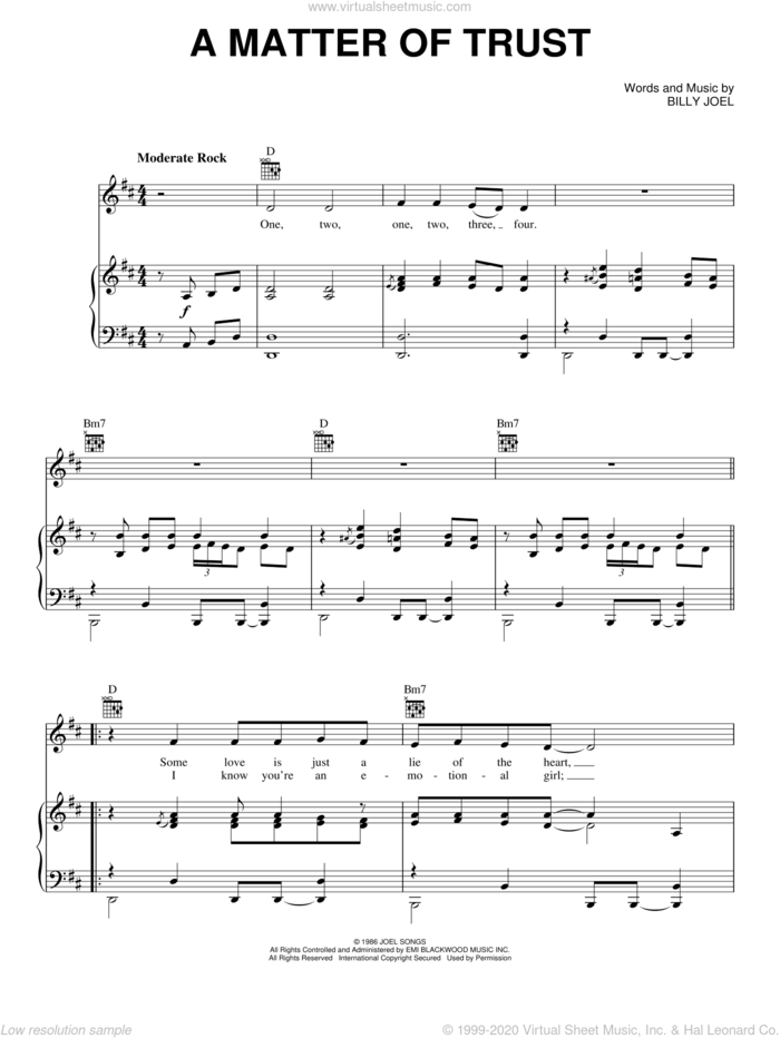 A Matter Of Trust sheet music for voice, piano or guitar by Billy Joel, intermediate skill level