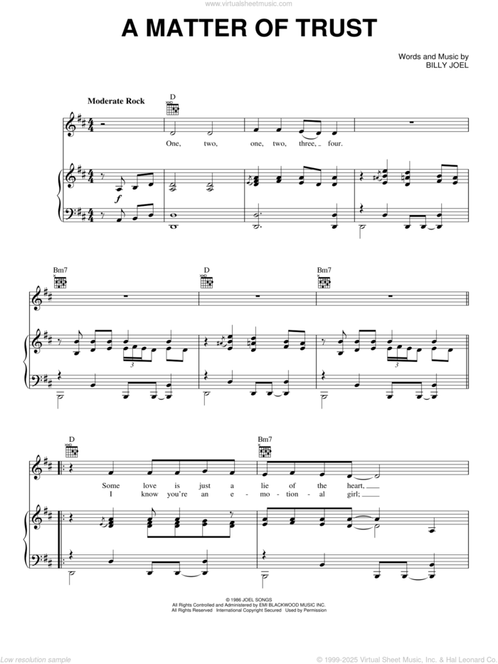 A Matter Of Trust sheet music for voice, piano or guitar by Billy Joel, intermediate skill level