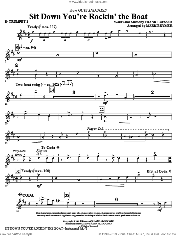 Sit Down You're Rockin' The Boat (complete set of parts) sheet music for orchestra/band by Frank Loesser and Mark Brymer, intermediate skill level