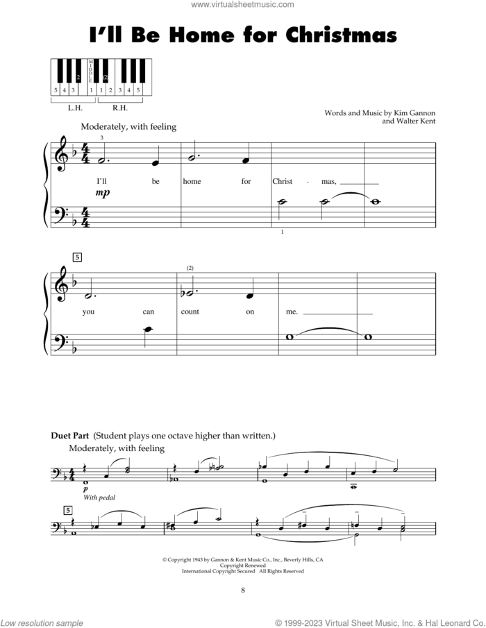 I'll Be Home For Christmas sheet music for piano solo (5-fingers) by Bing Crosby, Kim Gannon and Walter Kent, beginner piano (5-fingers)