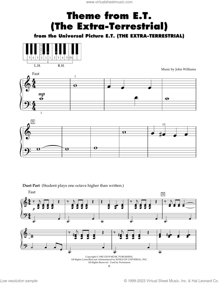 Theme From E.T. (The Extra-Terrestrial) sheet music for piano solo (5-fingers) by John Williams, beginner piano (5-fingers)