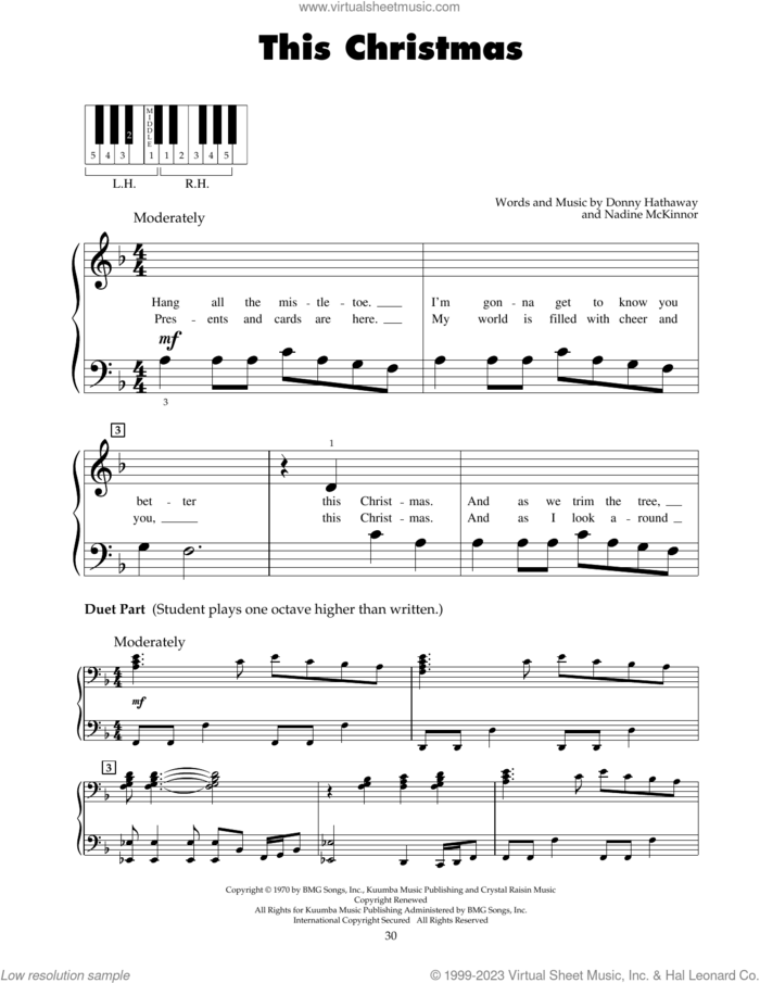 This Christmas sheet music for piano solo (5-fingers) by Donny Hathaway and Nadine McKinnor, beginner piano (5-fingers)