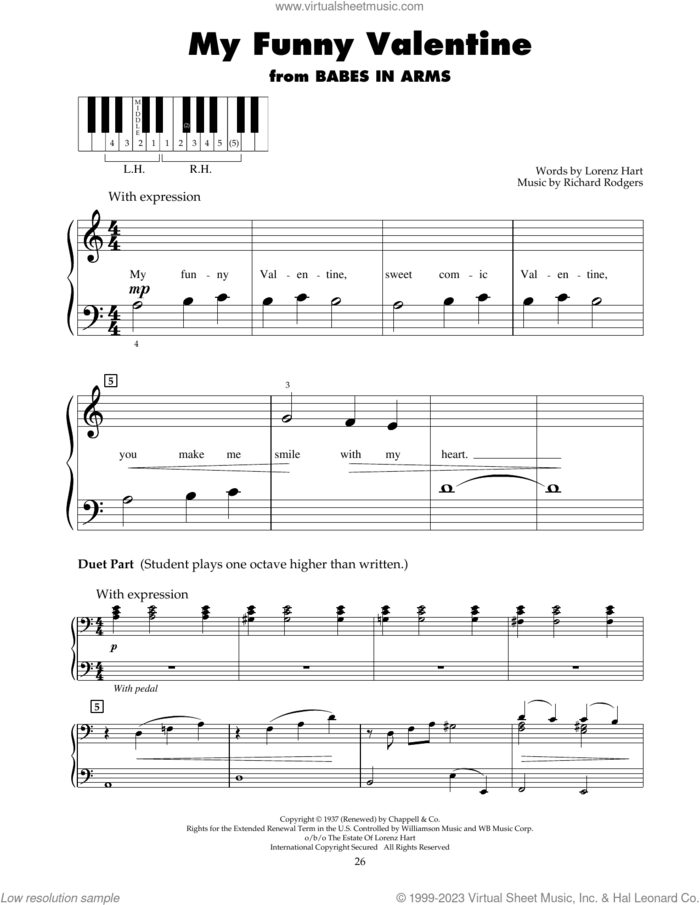My Funny Valentine sheet music for piano solo (5-fingers) by Richard Rodgers, Lorenz Hart and Rodgers & Hart, beginner piano (5-fingers)