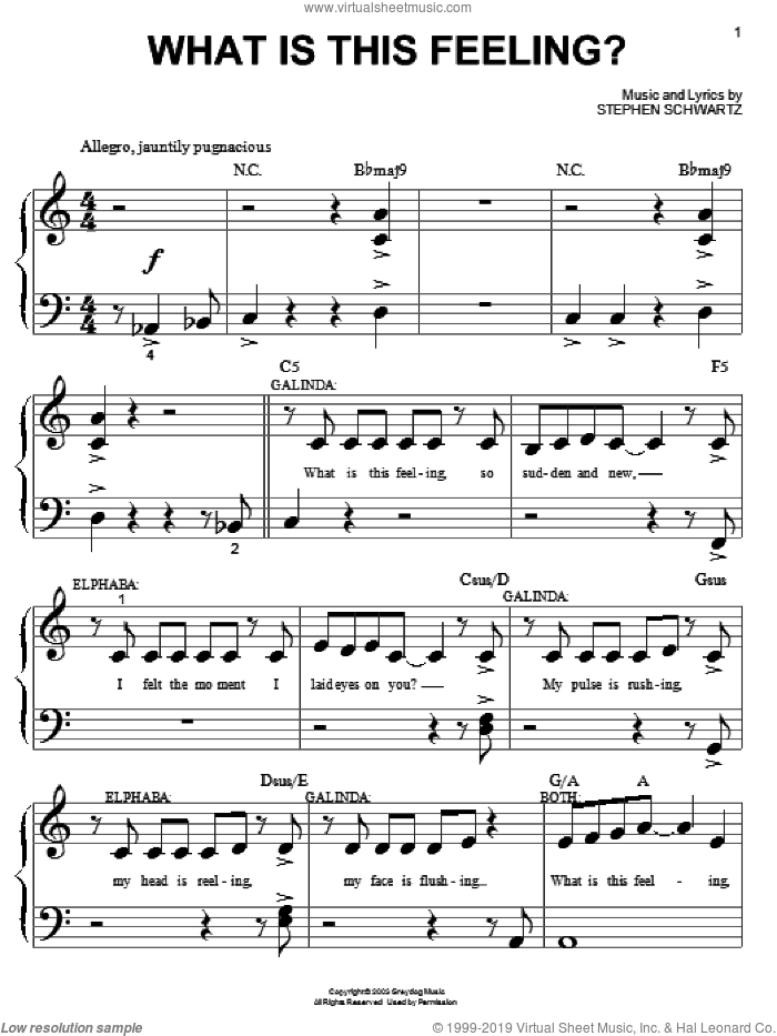 What Is This Feeling? (from Wicked) sheet music for piano solo (big note book) by Stephen Schwartz and Wicked (Musical), easy piano (big note book)
