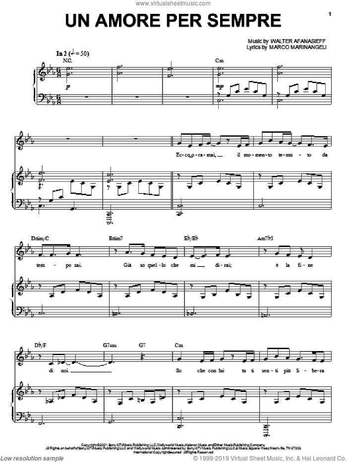 Un Amore Per Sempre sheet music for voice and piano by Josh Groban, Marco Marinangeli and Walter Afanasieff, intermediate skill level