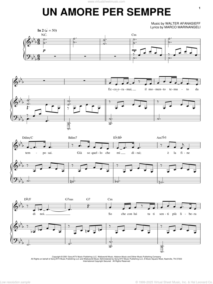 Un Amore Per Sempre sheet music for voice and piano by Josh Groban, Marco Marinangeli and Walter Afanasieff, intermediate skill level