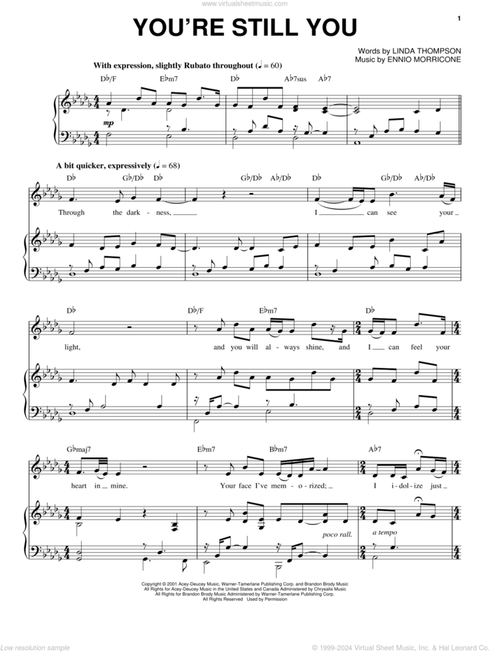 You're Still You sheet music for voice and piano by Josh Groban, Ennio Morricone and Linda Thompson, intermediate skill level