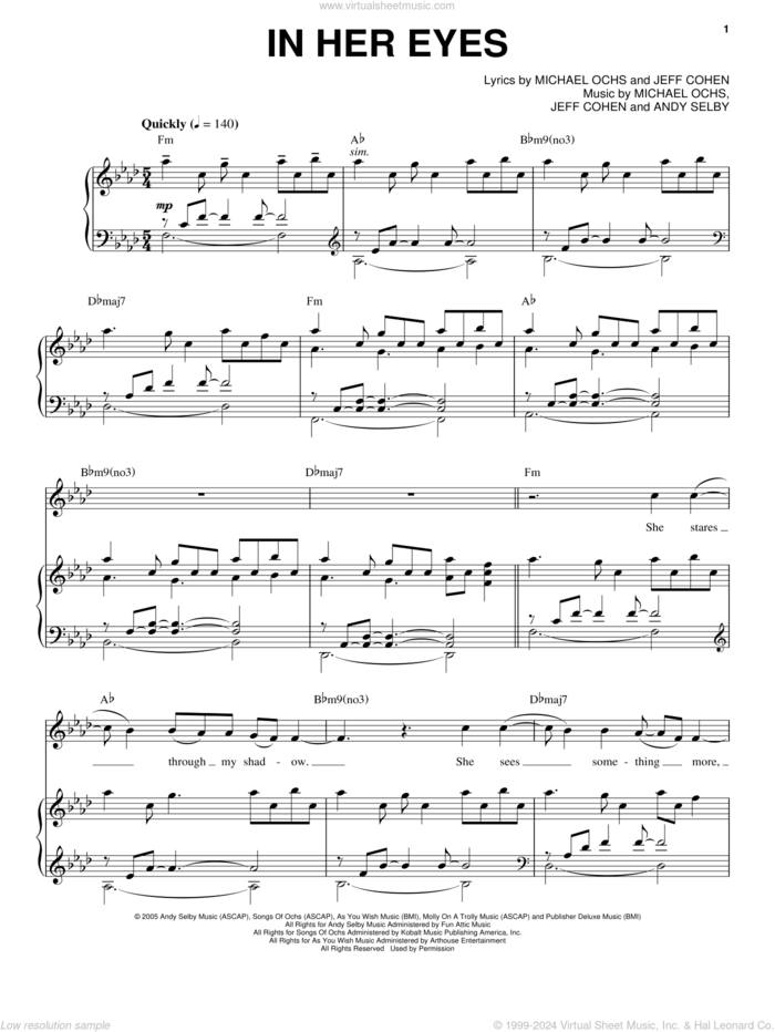 In Her Eyes sheet music for voice and piano by Josh Groban, Andy Selby, Jeff Cohen and Michael Ochs, intermediate skill level