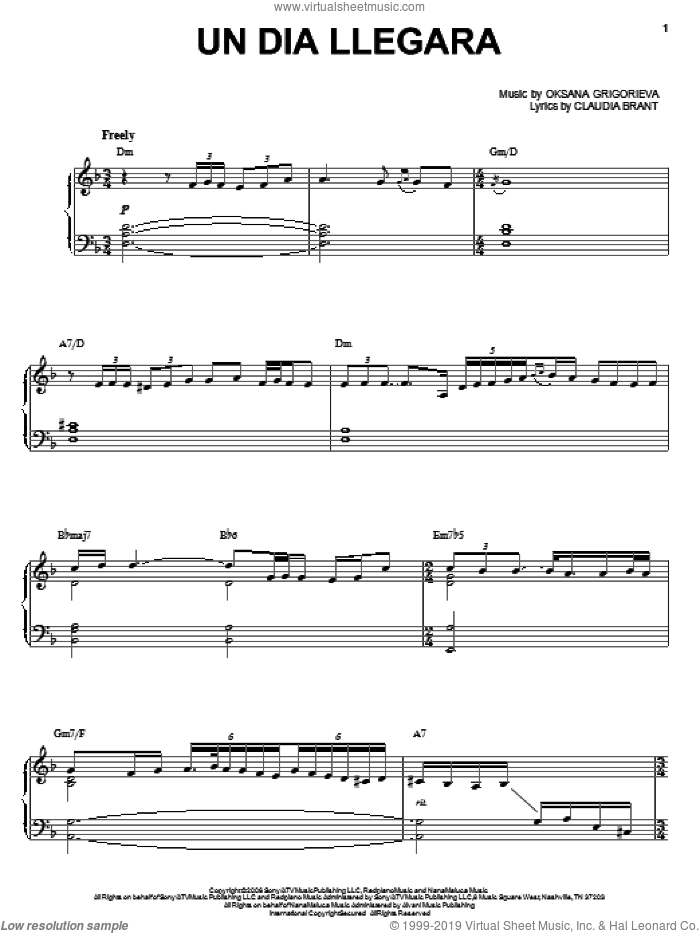 Un Dia Llegara sheet music for voice and piano by Josh Groban, Claudia Brant and Oksana Grigorieva, intermediate skill level