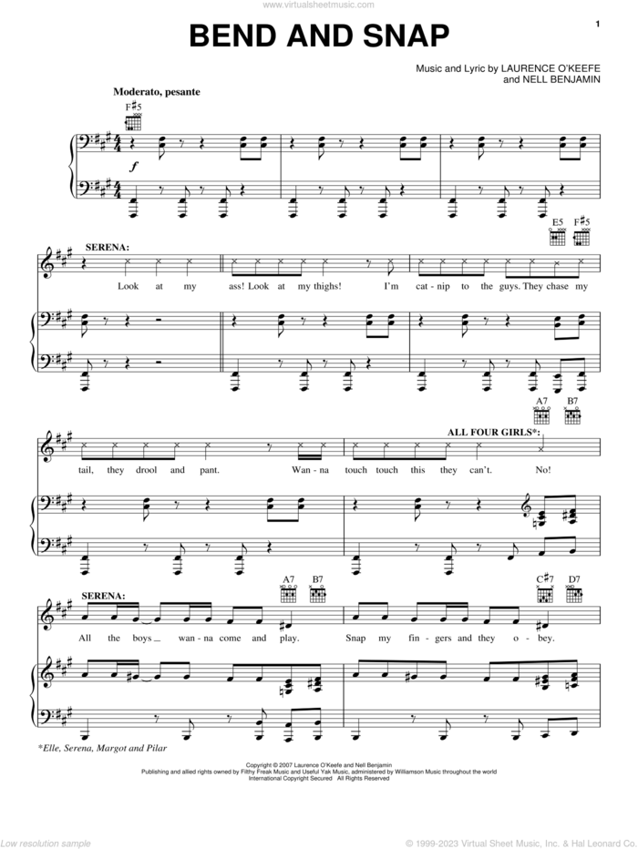 Bend And Snap sheet music for voice, piano or guitar by Legally Blonde The Musical and Nell Benjamin, intermediate skill level