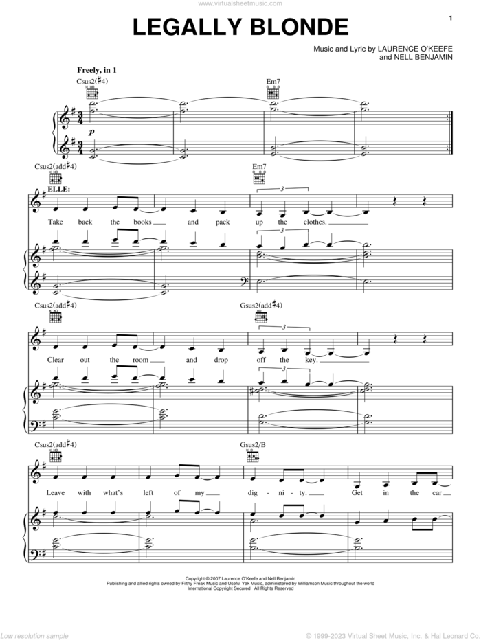 Legally Blonde sheet music for voice, piano or guitar by Legally Blonde The Musical and Nell Benjamin, intermediate skill level
