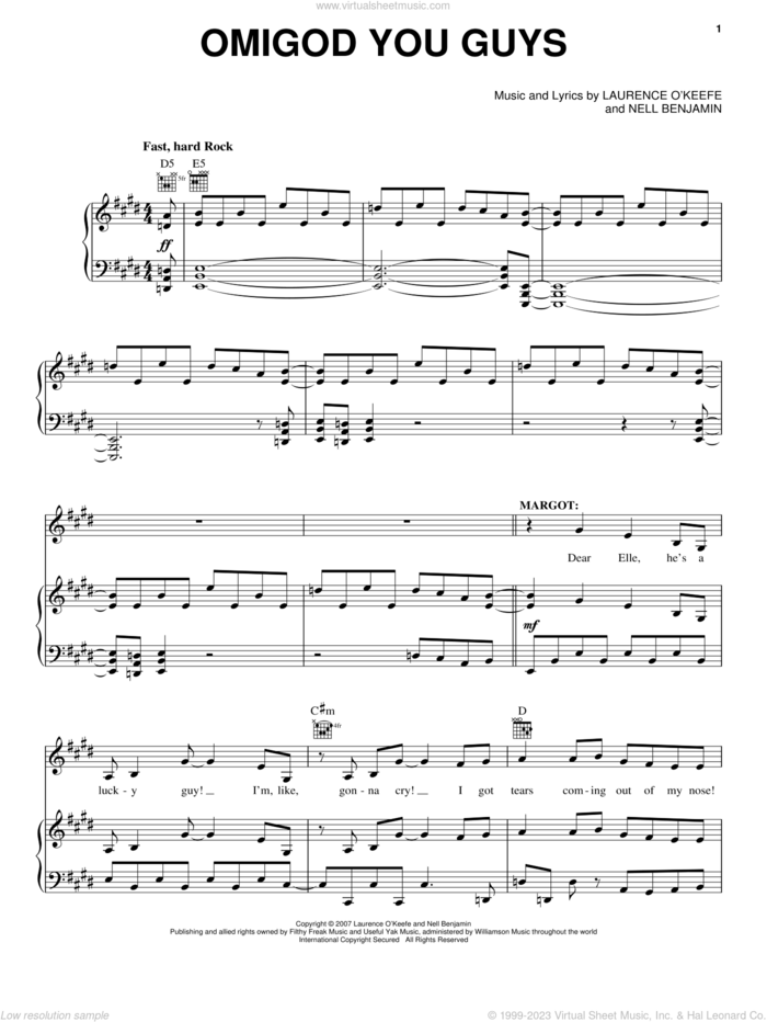 Omigod You Guys sheet music for voice, piano or guitar by Legally Blonde The Musical and Nell Benjamin, intermediate skill level