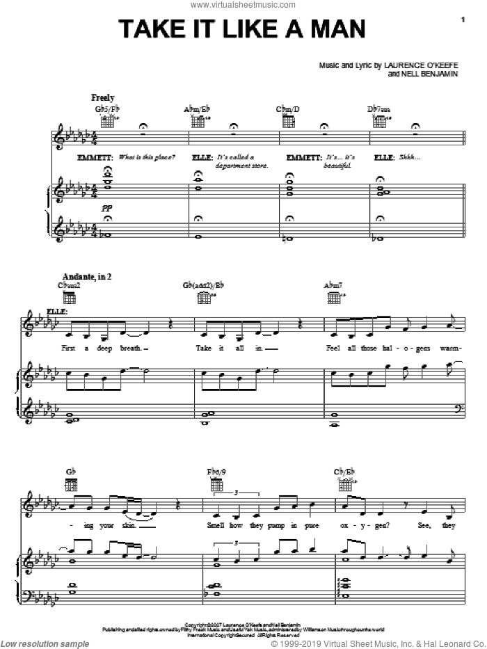 Take It Like A Man sheet music for voice, piano or guitar by Legally Blonde The Musical and Nell Benjamin, intermediate skill level