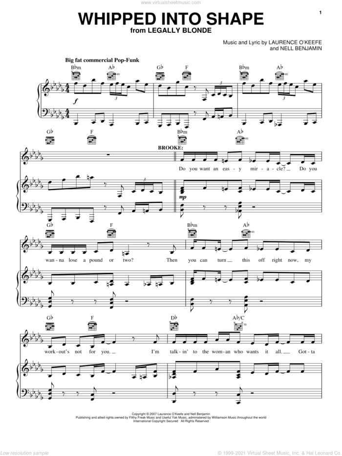 Whipped Into Shape sheet music for voice, piano or guitar by Legally Blonde The Musical and Nell Benjamin, intermediate skill level