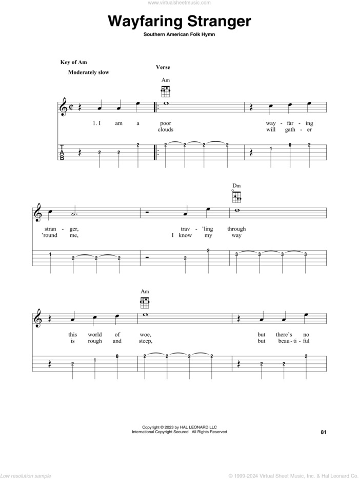 Wayfaring Stranger (arr. Fred Sokolow) sheet music for banjo solo  and Fred Sokolow, intermediate skill level