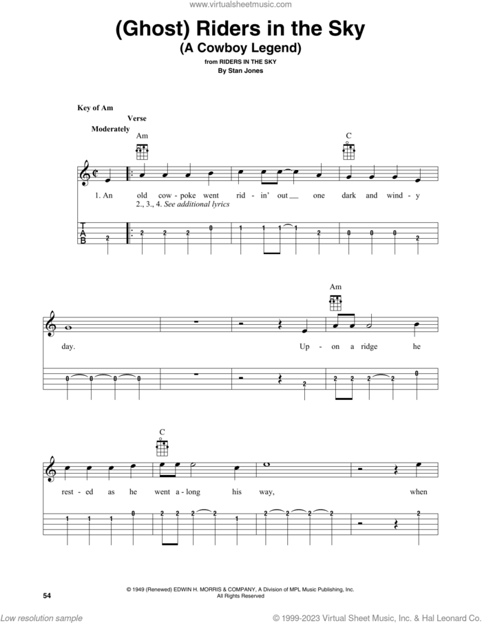 (Ghost) Riders In The Sky (A Cowboy Legend) (arr. Fred Sokolow) sheet music for banjo solo by Johnny Cash, Fred Sokolow and Stan Jones, intermediate skill level