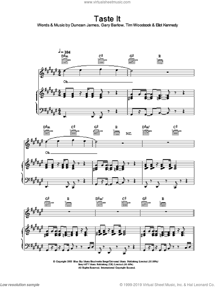 Taste It sheet music for voice, piano or guitar, intermediate skill level