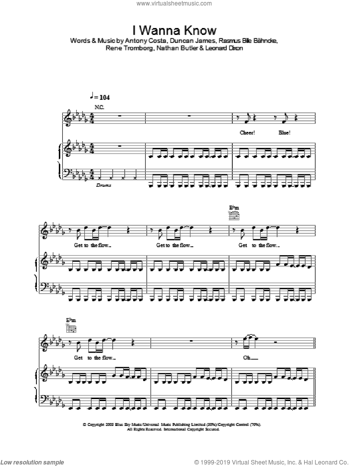 I Wanna Know sheet music for voice, piano or guitar, intermediate skill level