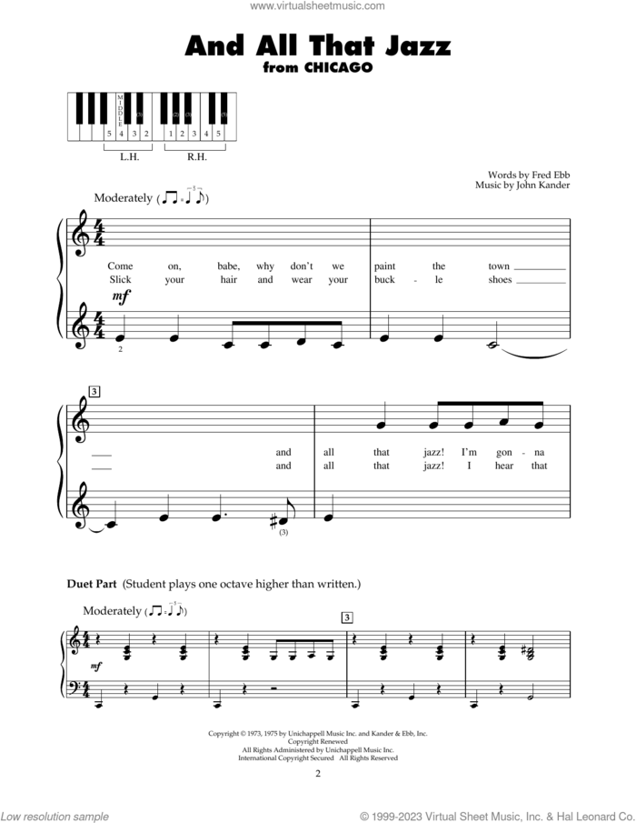 And All That Jazz (from Chicago) sheet music for piano solo (5-fingers) by John Kander, Fred Ebb and Kander & Ebb, beginner piano (5-fingers)