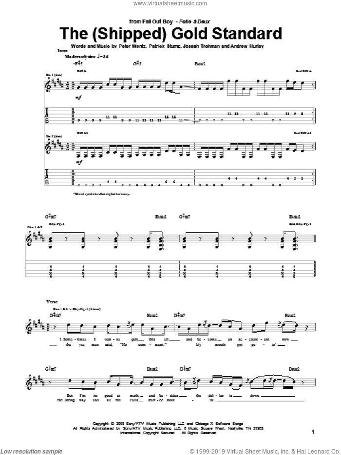 The (Shipped) Gold Standard sheet music for guitar (tablature) by Fall Out Boy, Andrew Hurley, Joseph Trohman, Patrick Stump and Peter Wentz, intermediate skill level