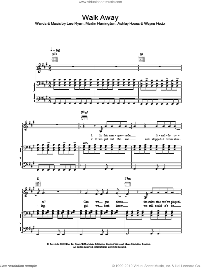 Walk Away sheet music for voice, piano or guitar, intermediate skill level