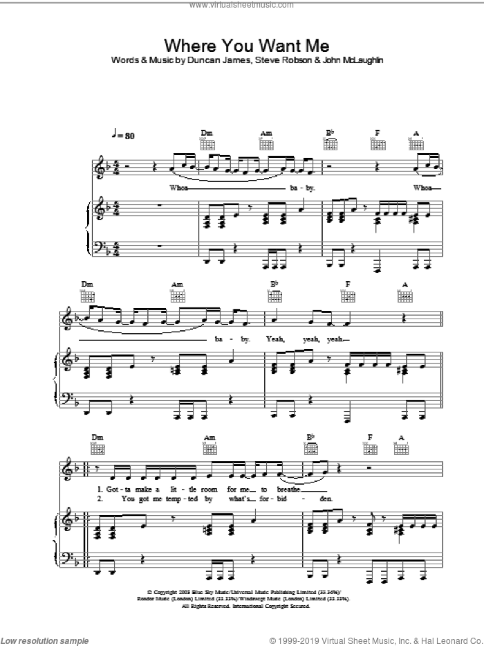 Where You Want Me sheet music for voice, piano or guitar, intermediate skill level