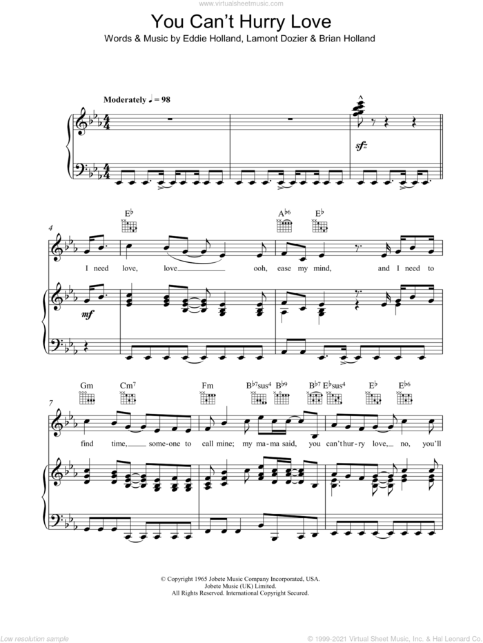 You Can't Hurry Love sheet music for voice, piano or guitar by Phil Collins, Brian Holland, Eddie Holland and Lamont Dozier, intermediate skill level